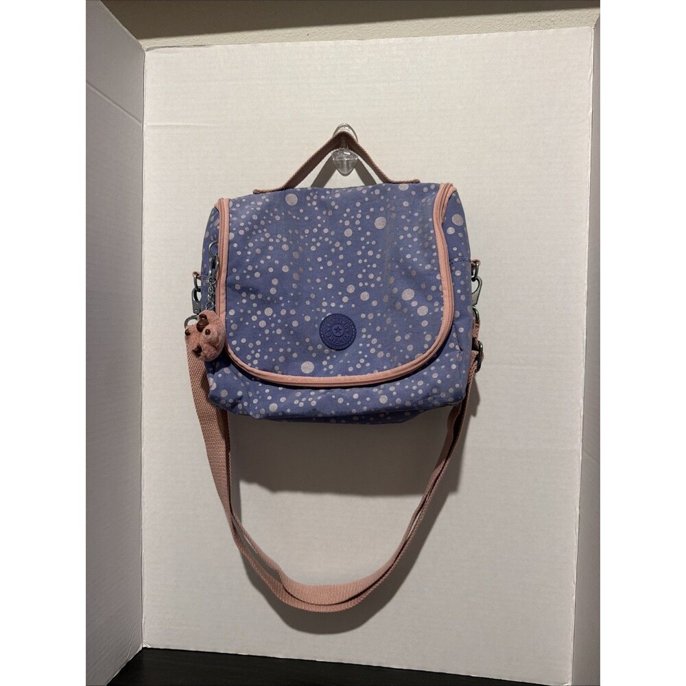 Kipling Insulated Lunch Bag Purple Pink Polka Dot Lunch Tote Monkey Keychain